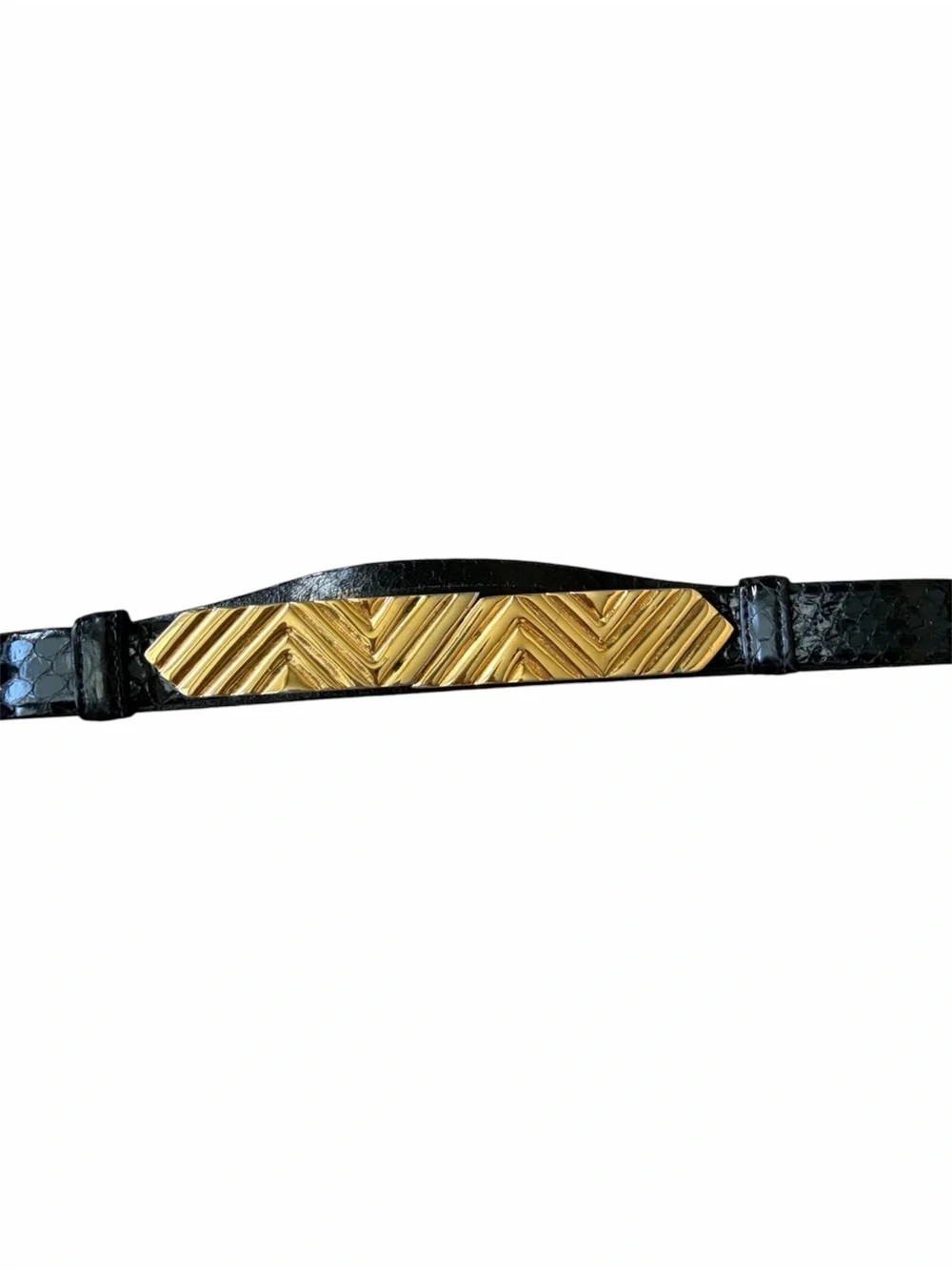 Carlisle Vintage Snakeskin Belt Adjustable Black Gold Hardware
